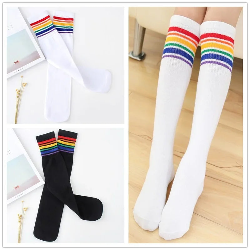 Kids Knee High Socks Boys Sports Football Stripes Cotton Sock Girls School Colorful Socks Skate Children Long Tube Leg Warm