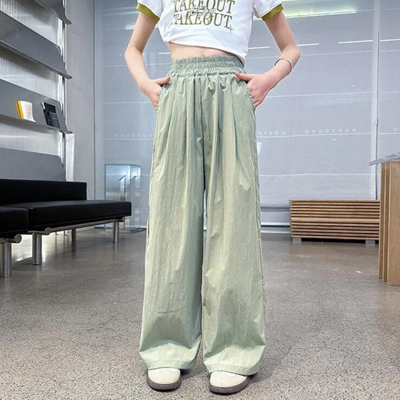 Teenage Girls Summer Casual Pants Thin Loose Straight Trousers for Kids 2025 New Fashion All-match 10 12 Years Children Pants