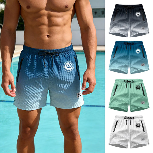 Men's Casual Printed Swim Trunks For Beach Swimming Surfing Beach Wear Summer Outdoor Fitness Training With Zippered Pockets