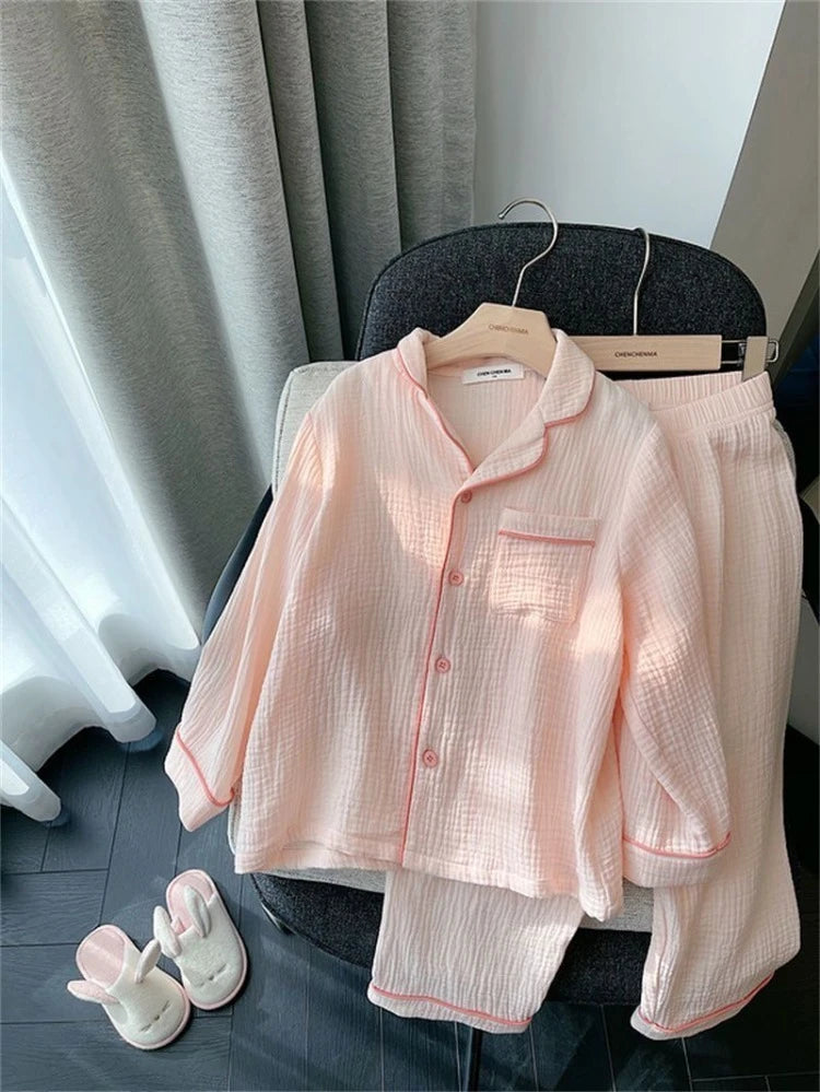Kids Girls' Lightweight Style Pajamas Solid Color Long Sleeve Pant Set Air Conditioning Wear Indoor Outdoor Toddler Sleepwear