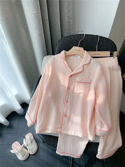 Kids Girls' Lightweight Style Pajamas Solid Color Long Sleeve Pant Set Air Conditioning Wear Indoor Outdoor Toddler Sleepwear