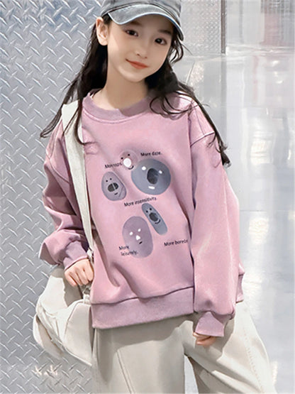 Fashion Cartoon Print Children's Sweatshirt For Teenage Girls Spring and Autumn Round Neck Sweatershirt Outfit Kids 5-14 Years