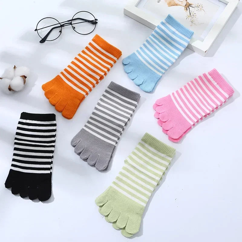 Children Kids Socks Multicolor Striped Cotton Five-finger for 4-12Y Boys Girls Casual Sports Breathable Five-toe Clothes Stuff