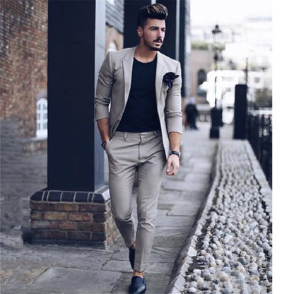 Men Suits Latest Designs Beige Groom Tuxedos elbow patches 2 Pieces (Jacket+Pants) Italian Man Suit Blazer Wedding Prom Dinner