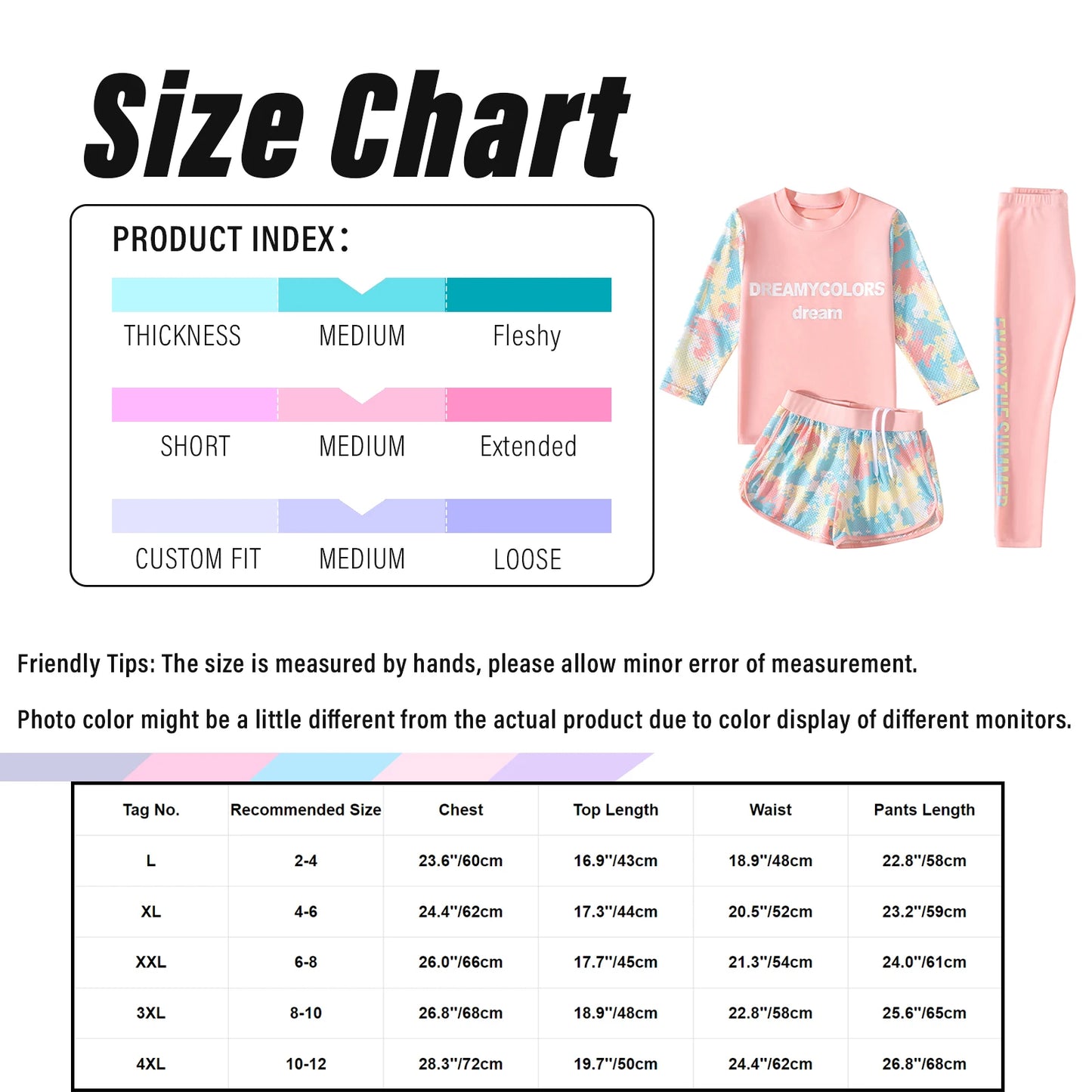 Girls 3-Piece UV Swimsuit Sun Protective Long Sleeve Rash Guard Swimwear Quickly Dry Swimming Shirt Top+Shorts+Pants Outfits