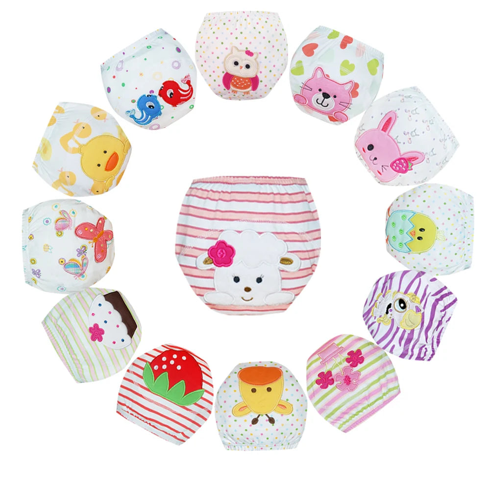 10 Pcs Reusable Baby Training Pants Washable Kids Cloth Diaper Nappies Changing Underwear Infant Toddler Potty Training Panties