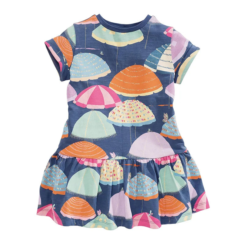 Girls Short Sleeve Summer Dress For 1-6 Years Kids 100% Cotton Casual Dresses Children's Clothing KF128