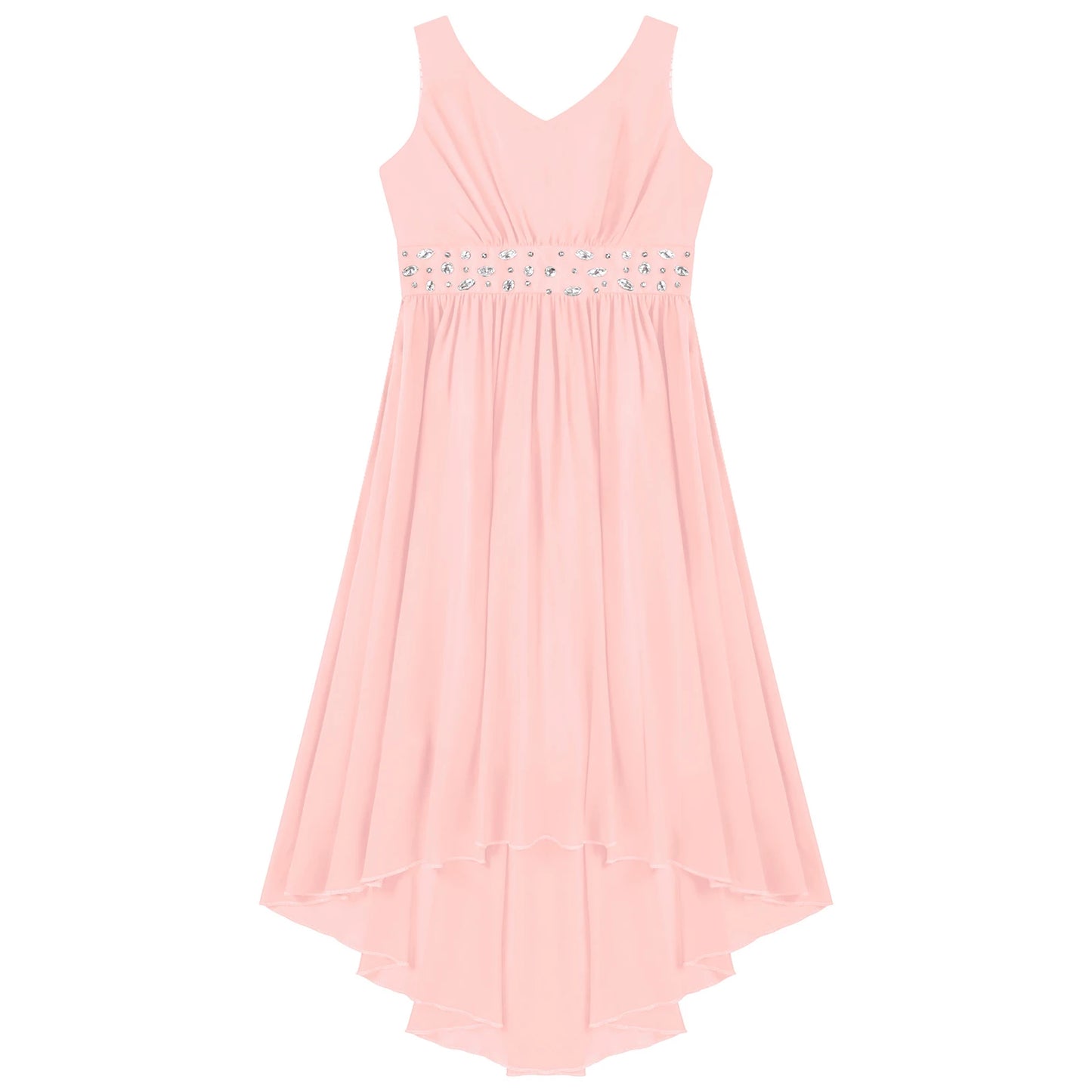 Elegant Girl Shiny Beaded Dress Teen Girl Pink First Communion Ceremony Hi-Lo Hem Vestidos Kids Bridesmild Flower Girls Ball Gow