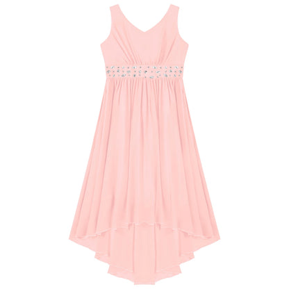 Elegant Girl Shiny Beaded Dress Teen Girl Pink First Communion Ceremony Hi-Lo Hem Vestidos Kids Bridesmild Flower Girls Ball Gow
