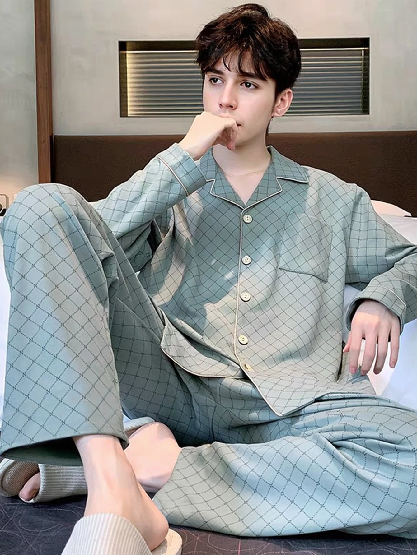 New Men's Pajamas Spring and Autumn Set, Can Be Worn Outside, Cardigan Loungewear, Casual Long-Sleeved, Large Size, Loose Fit, Autumn and Winter
