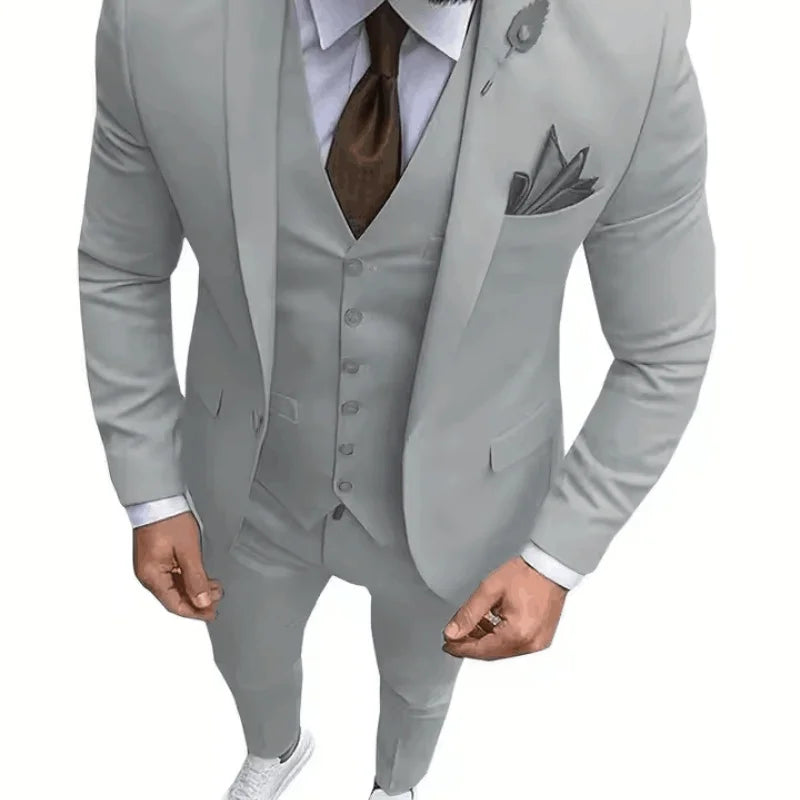 New Men's Suits 3 Pieces Groom Bestman Slim Fit Wedding Prom Party Tuxedo Elegant Formal Events Dress Suit