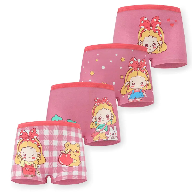 4Pcs/Lot Soft Cotton Children Underwear Cute Cartoon Girls Boxer Briefs Breathable Double-layer Crotch Age 2-9 Panties For Girls