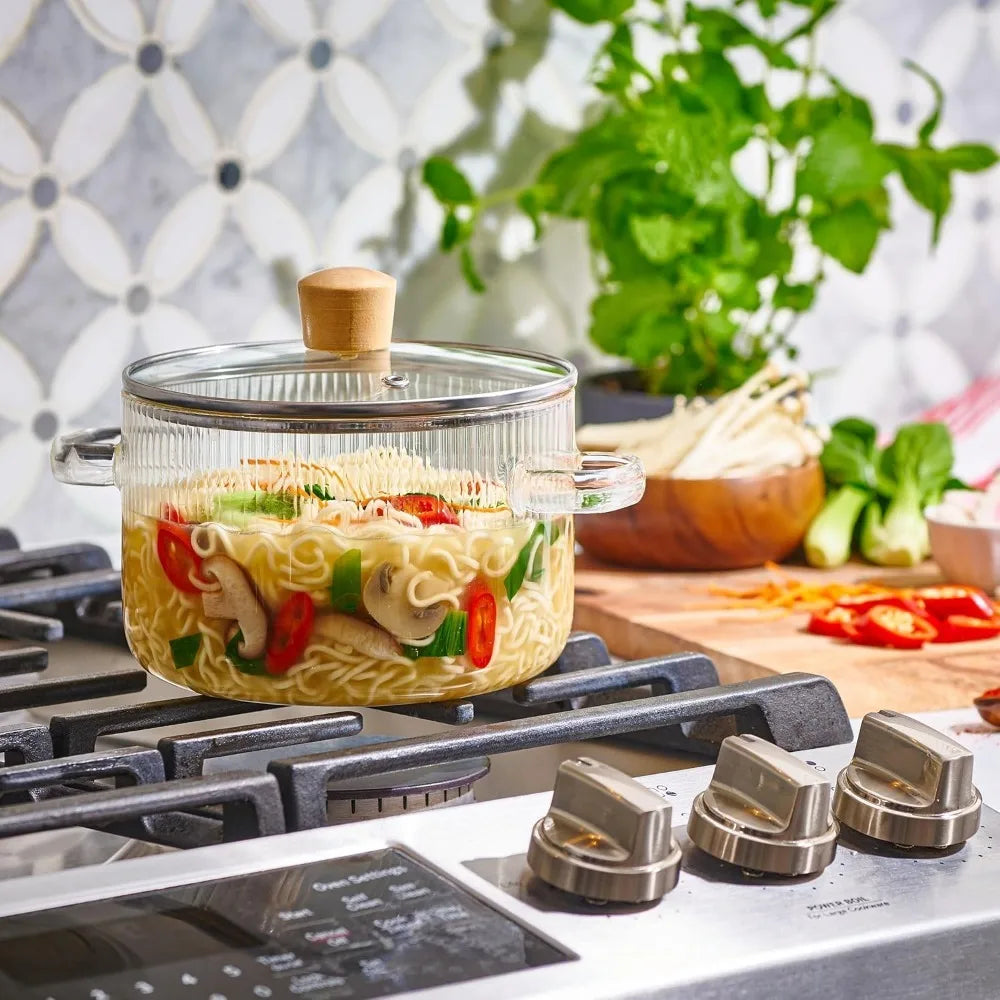 Covered Glass Cooking Pot with Lid 1.6L Heat Resistant Glass Soup Pot Dual Handles Glass Saucepan Kitchen Cooking Tools