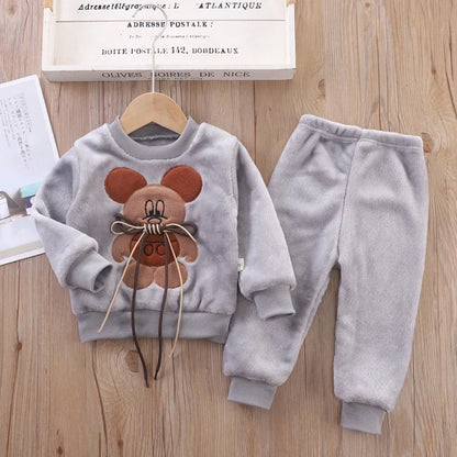 Baby Boy Clothes 2023 Autumn Cotton Thick Warm Casual Hooded Sweater Winter Cartoon Cute Bear Three-Piece Baby Girl Suit 0-5Y