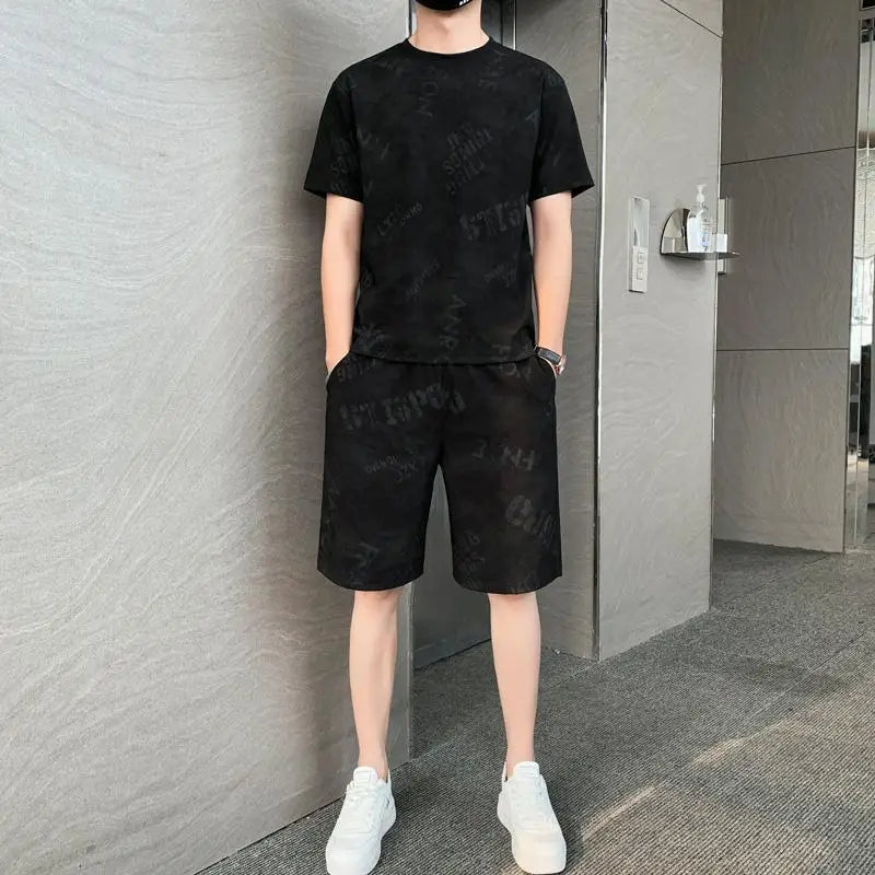 Male T Shirt Pants Sets Jogging Sports Suits Cheap Basic Tracksuit Print Smooth Top 5xl Regular Fit Graphic S Xl Clothes for Men