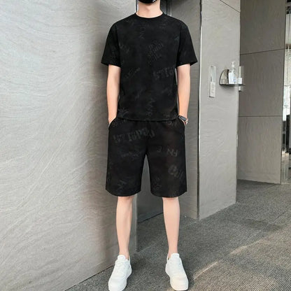 Male T Shirt Pants Sets Jogging Sports Suits Cheap Basic Tracksuit Print Smooth Top 5xl Regular Fit Graphic S Xl Clothes for Men