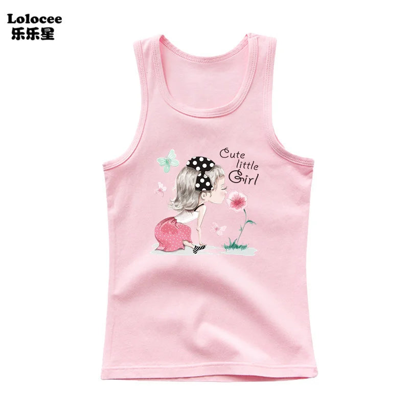 Girls Perfume Floral Singlet Cotton Underwear Summer Children Pink Tank Tops Toddler Kids Sleeveless T-shirt