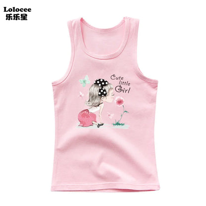 Girls Perfume Floral Singlet Cotton Underwear Summer Children Pink Tank Tops Toddler Kids Sleeveless T-shirt