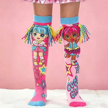 Girls Long Knee-High Socks Fun 3D Design Novelty Vibrant Colors Non-Thermal Regular Thickness Kids Stockings