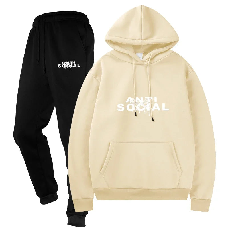 Men's Casual Sporting Suits Two - Piece Male Streetwear Sportswear Tracksuit Set Top and Pants Sweat Suit