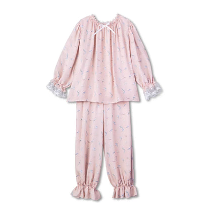 Girls Pajamas Set 2025 Spring And Summer New Blue Lace Lace Children's Home Clothing Cotton Printed Pajamas Children's Clothing