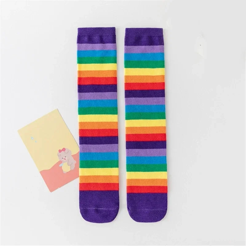 Stockings Rainbow Stripped Teen Girls Christmas Cosplay Party Socks Spring Autumn Children's Long Kids Girls Knee High Socks