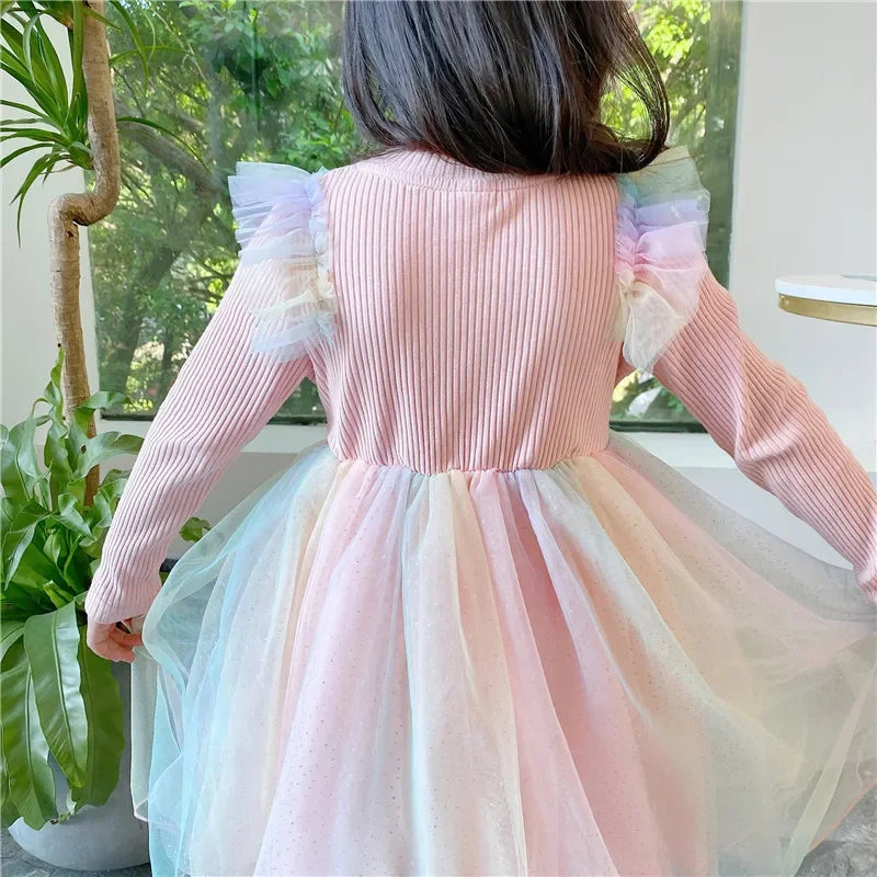 Girls Casual Dresses New Mesh Dresses for Girls Autumn Winter Wedding & Casual Kids Clothes for 2-7 Years