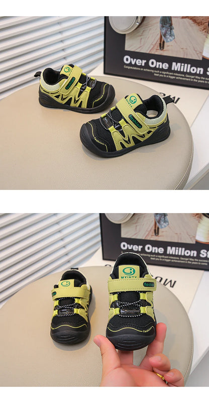 Boys Walking Shoes Toes Capped Mesh Breathable Kids Casual Shoes Soft Bottom 2025 Autumn New Baby Flat Shoes Non-slip Trendy