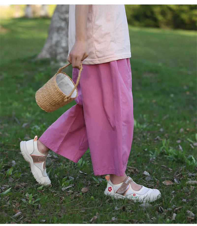Girls Straight Pants Kids Loose Fit Casual Trousers Summer Wear Teen Mid-to-Big Children Thin Wide Leg Pants 5-14 Years