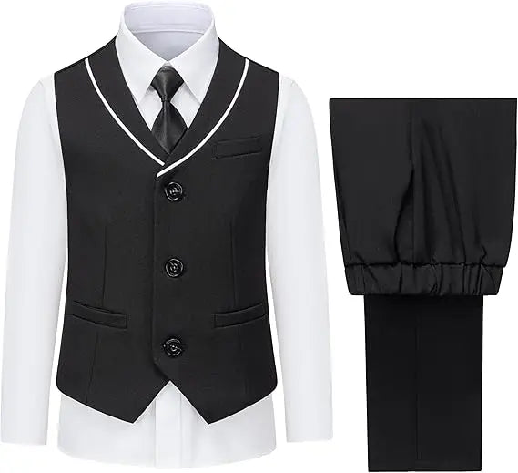Boys Vest and Pants Set with Tie Formal Dress Suit Teen Boy Wedding Communion Outfit Kids Piano Host Performance Costume