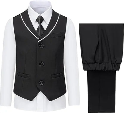 Boys Vest and Pants Set with Tie Formal Dress Suit Teen Boy Wedding Communion Outfit Kids Piano Host Performance Costume