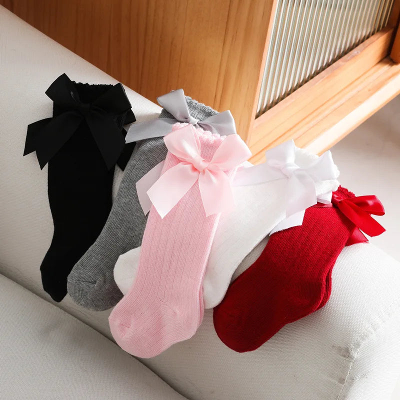 Baby Girl Accessories Infant Socks Spring Autumn New Big Bow Cotton Socks Kids Children Knee High Stocking Toddler Boy Clothes
