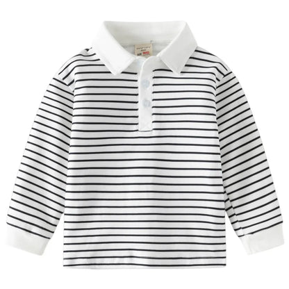 Long Sleeve Polo Shirts for Boys Spring Autumn Children Cotton Full Sleeve Shirt Black White Striped Classic Tops Baby Clothes