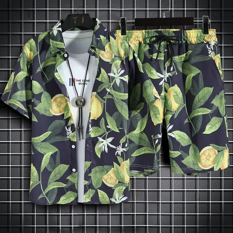 Summer Beach Clothes For Men 2 Piece Set Quick Dry Hawaiian Shirt and Shorts Set Men Fashion Clothing Printing Casual Outfits