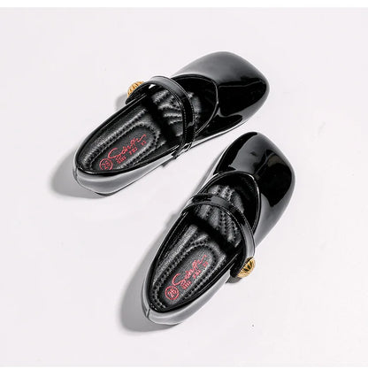 2025 Girl's Leather Shoes Square Toe Elegant Shallow Kids Mary Janes Flat Sole Comfy Children Single Shoes Girls Princess Shoes