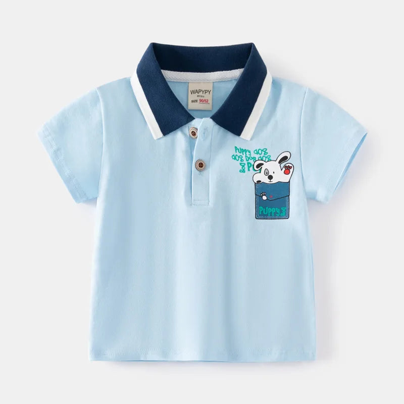 Baby Boy Clothes Summer Short Sleeve Children's Polo Shirts Toddler Kids Cotton T-shirts Boys Lapel Cartoon Tees Kids Sport Tops