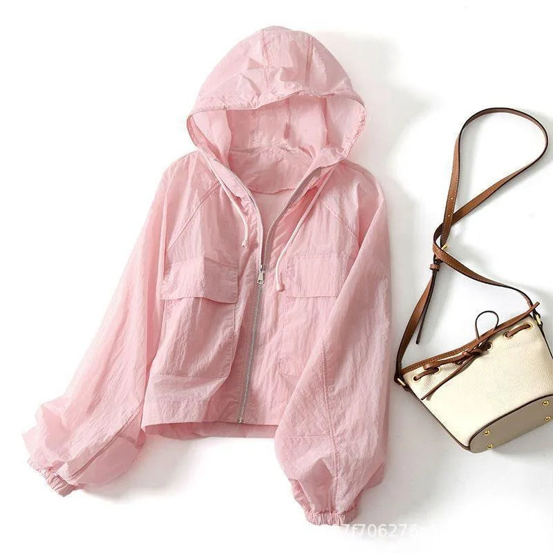 Girls Sunscreen Coat Adult Short Hooded Thin Sunscreen Jacket Women Indoor Casual Air-Conditioned Coat Older Children Sportswear