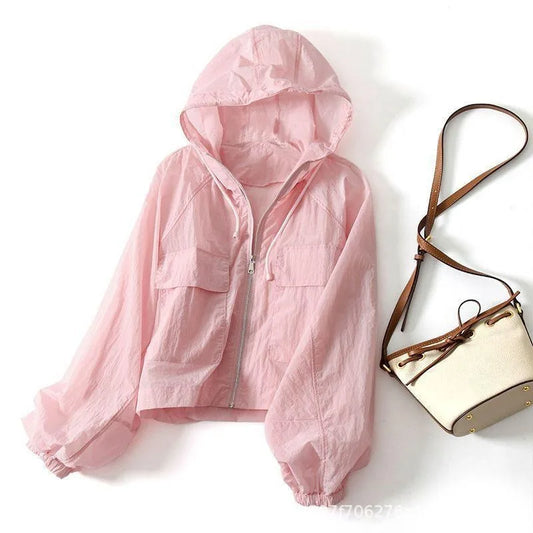 Girls Sunscreen Coat Adult Short Hooded Thin Sunscreen Jacket Women Indoor Casual Air-Conditioned Coat Older Children Sportswear