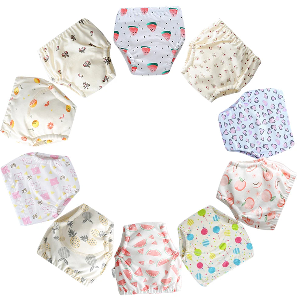 10 Pcs Reusable Baby Training Pants Washable Kids Cloth Diaper Nappies Changing Underwear Infant Toddler Potty Training Panties
