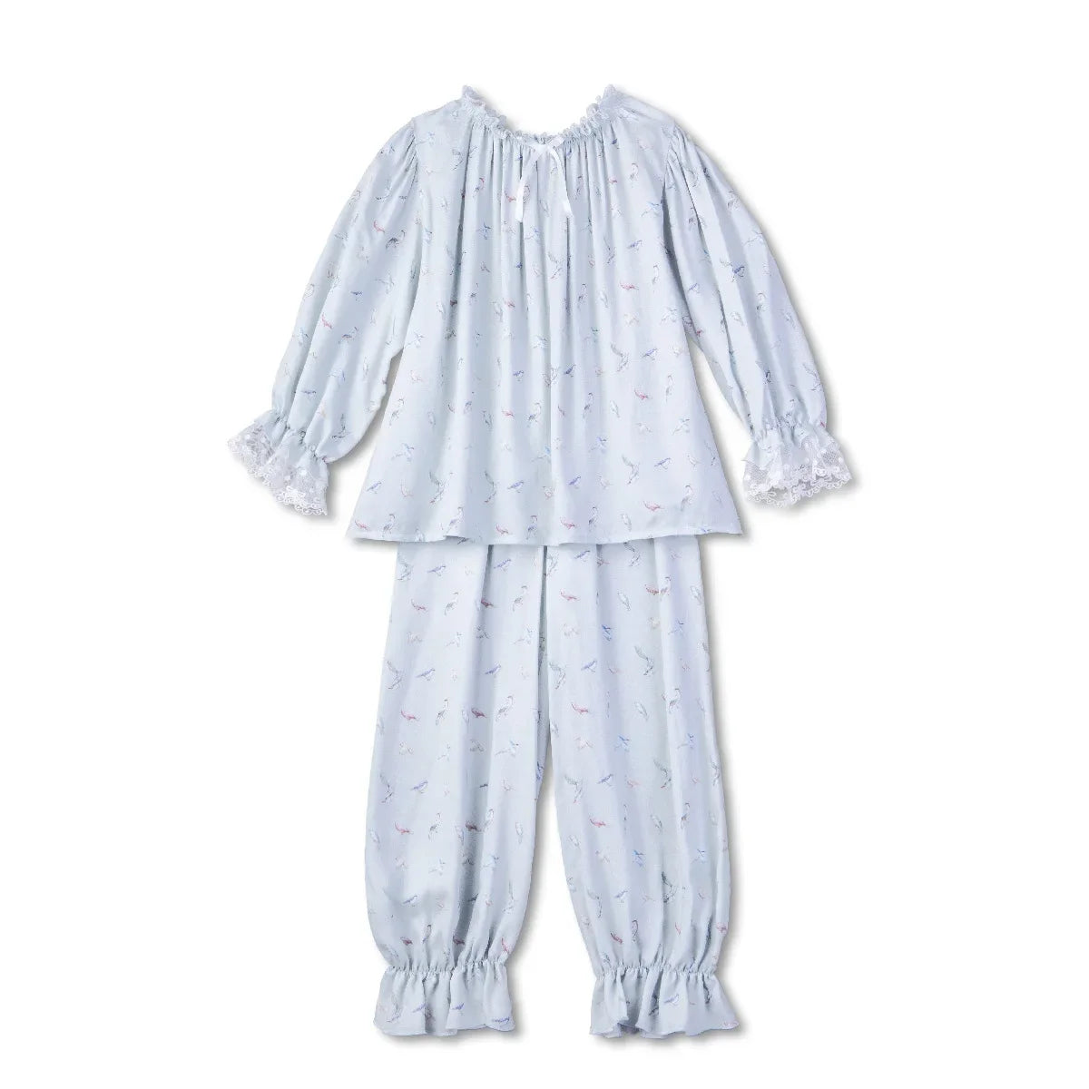 Girls Pajamas Set 2025 Spring And Summer New Blue Lace Lace Children's Home Clothing Cotton Printed Pajamas Children's Clothing