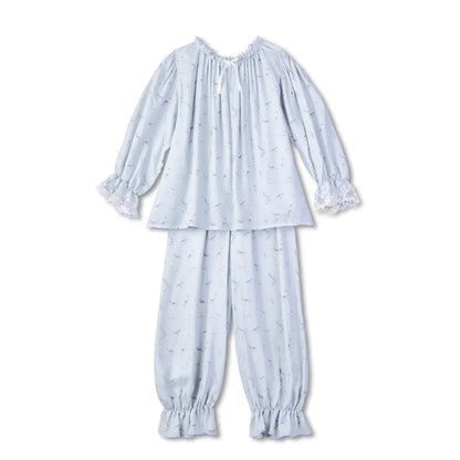 Girls Pajamas Set 2025 Spring And Summer New Blue Lace Lace Children's Home Clothing Cotton Printed Pajamas Children's Clothing