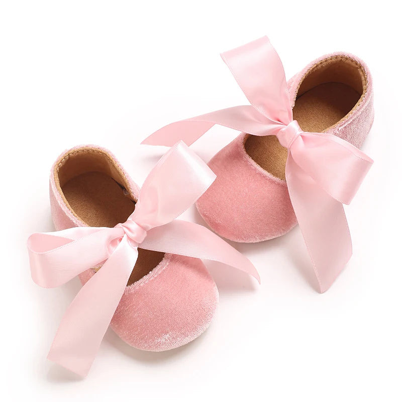 Girls' Princess Baby Shoes Cute Bow Flat Bottom Walking Children's Shoes First Step Newborn Baby Comfortable Soft Sole Footwear