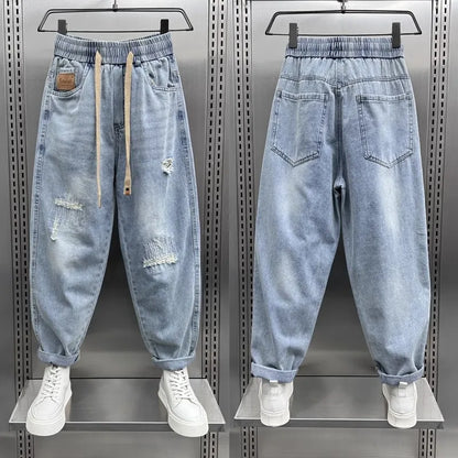 Men's Jeans Fashion Casual Jogger Harem Denim Pants Hip Hop elastic waist Letter printing jeans Male Trousers 2025 spring new