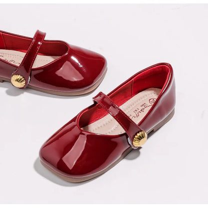 2025 Girl's Leather Shoes Square Toe Elegant Shallow Kids Mary Janes Flat Sole Comfy Children Single Shoes Girls Princess Shoes