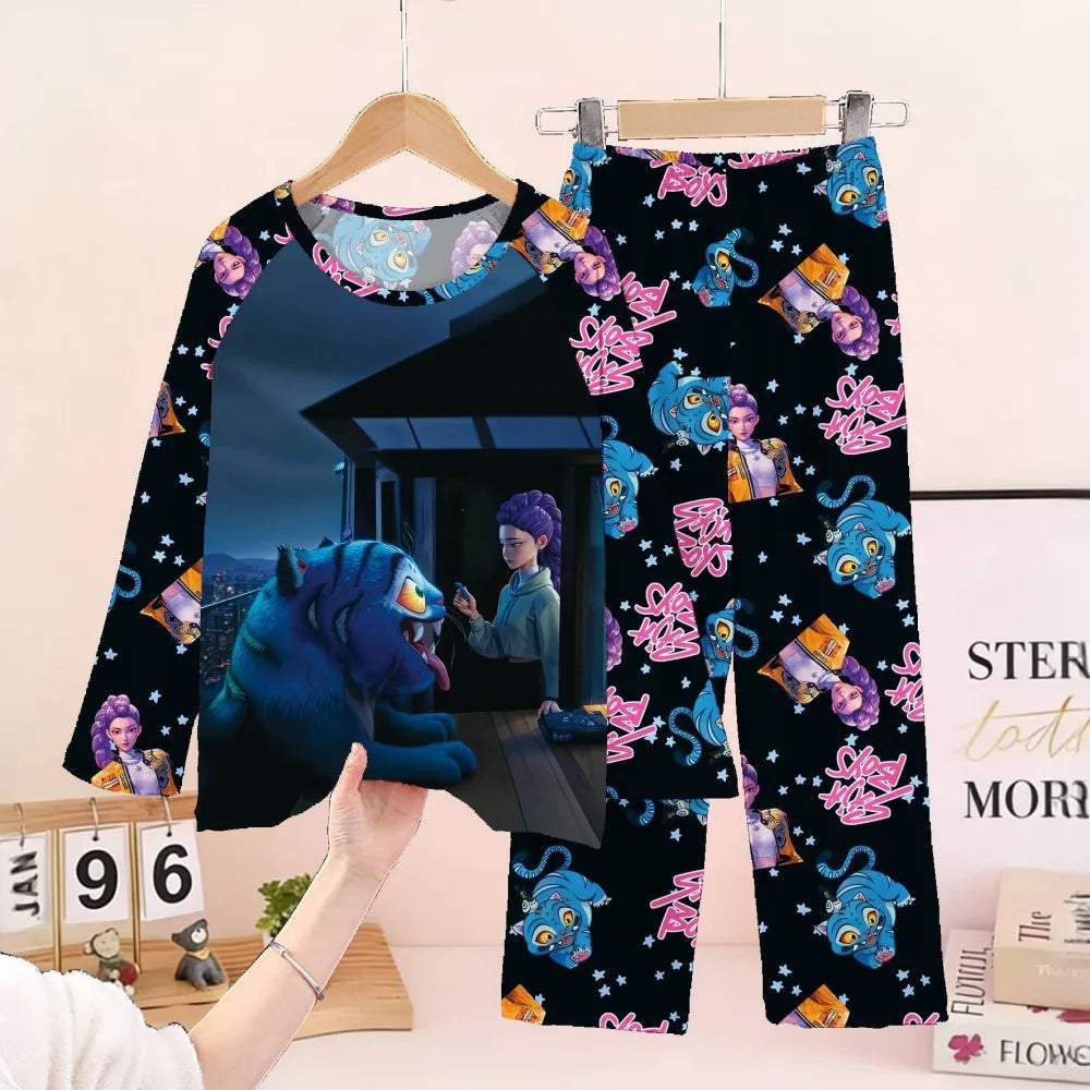 Girls Pajamas Sets Spirng Kpop Kids Long Sleeve Sleepwear Children's Pyjamas Boys Girls Cartoon 2pcs Homewear Clothes Loungewear