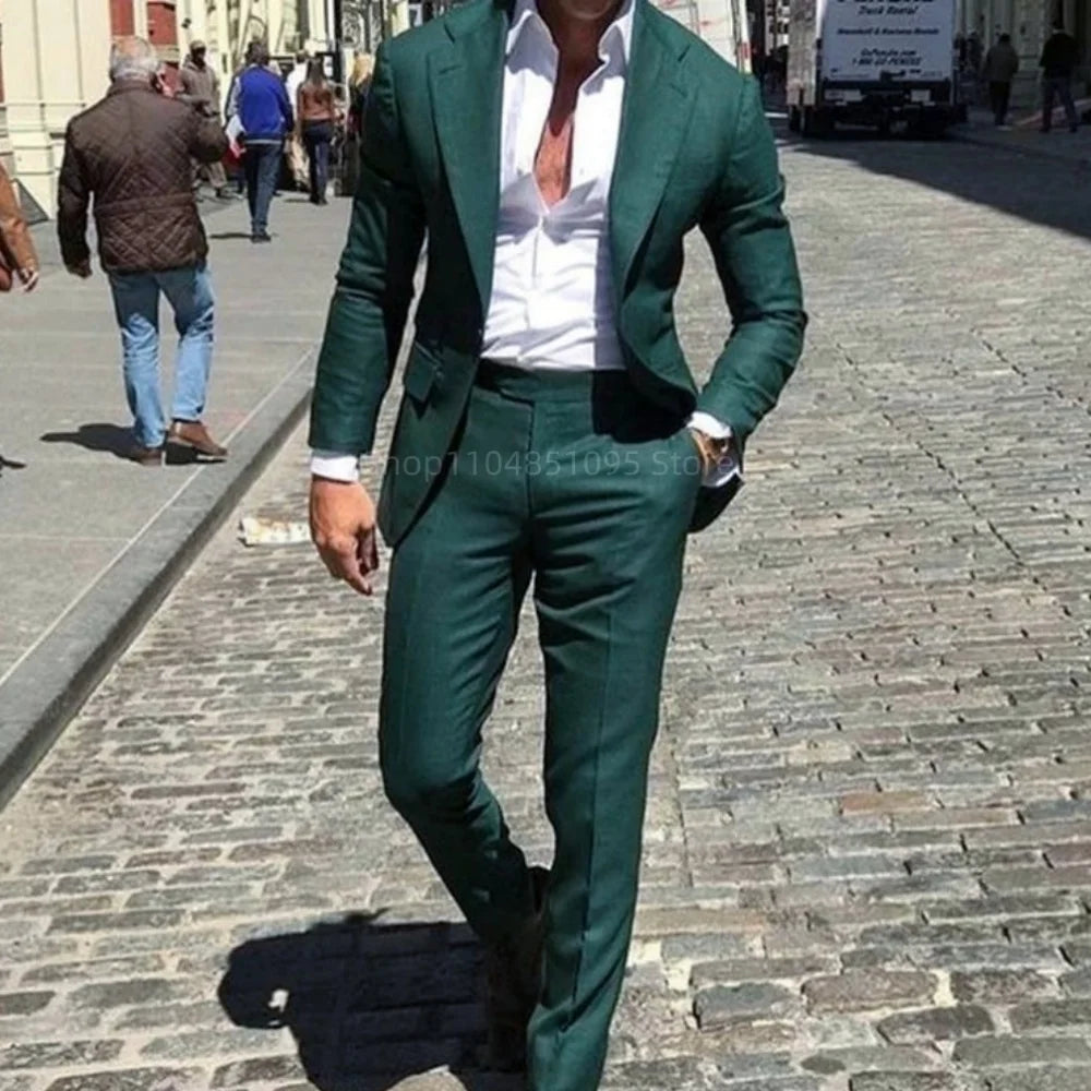 Classic Suits for Men Notch Lapel 2 Pieces Business Blazer and Pants Set Elegant Slim Fit Men's Suit for Wedding Prom Groomsmen