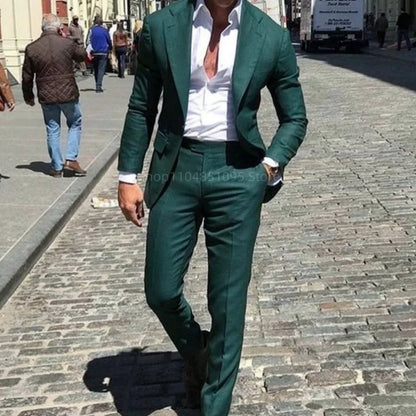 Classic Suits for Men Notch Lapel 2 Pieces Business Blazer and Pants Set Elegant Slim Fit Men's Suit for Wedding Prom Groomsmen