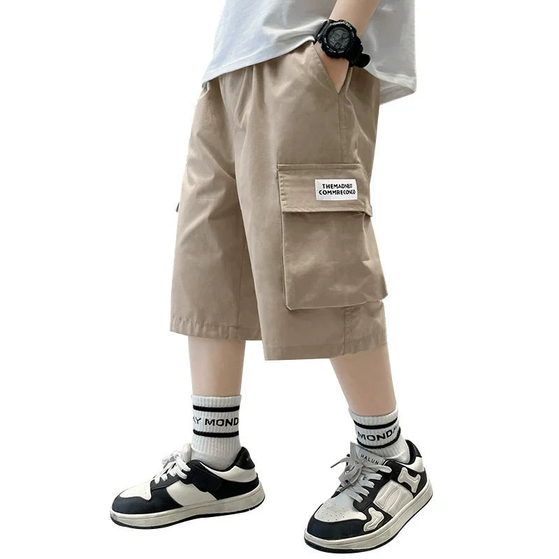 Boys Cargo Shorts Summer Short Sport Cotton Sweatpants Boys Knee Length Pants Size Hot Pants Kids Clothes 6 8 10 12 13 14 Year