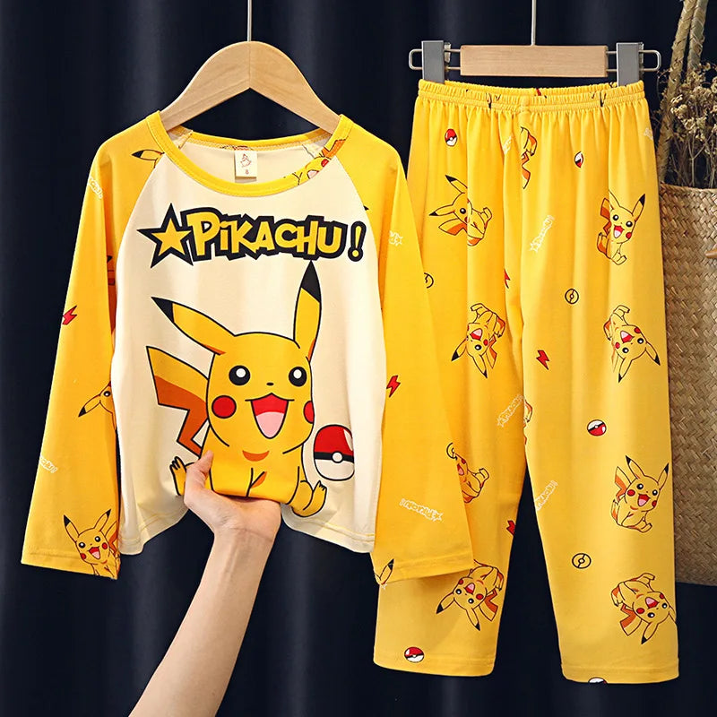 Cartoon Pijamas for Kids 3 to 5 7 9 11 13 Years Clothing Sets Boys Home Wear Girls Full Sleeve Pikachu Pajamas Teen Loungewear