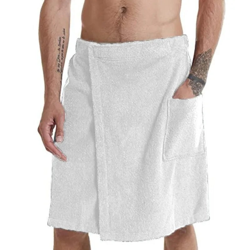 Men's Tape Bath Towel Wearable with Pockets Solid Color Beach Towel Shower Robe